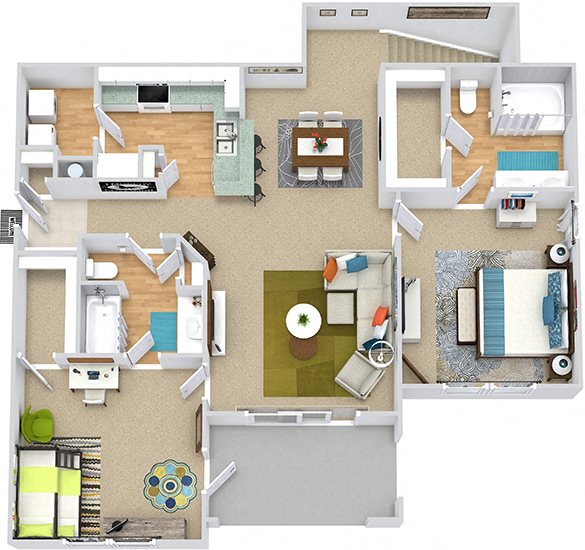 Springwell with attached garage. 2 bedroom apartment, stairs to entry. Kitchen with bartop open to living/dinning rooms. 2 full bathrooms, double vanity in master. Walk-in closets. Patio/balcony.